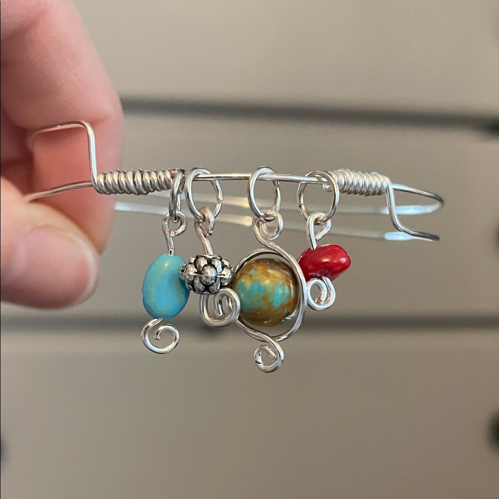 NWOT Handcrafted Silver Plated Adjustable Bangle Bracelet With Turquoise Beads
